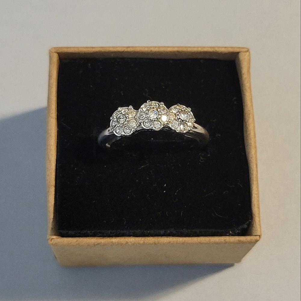 Vintage Atwood & Sawyer Silver and Swarovski Crystal Ring. A & S Stamped, Sz 7